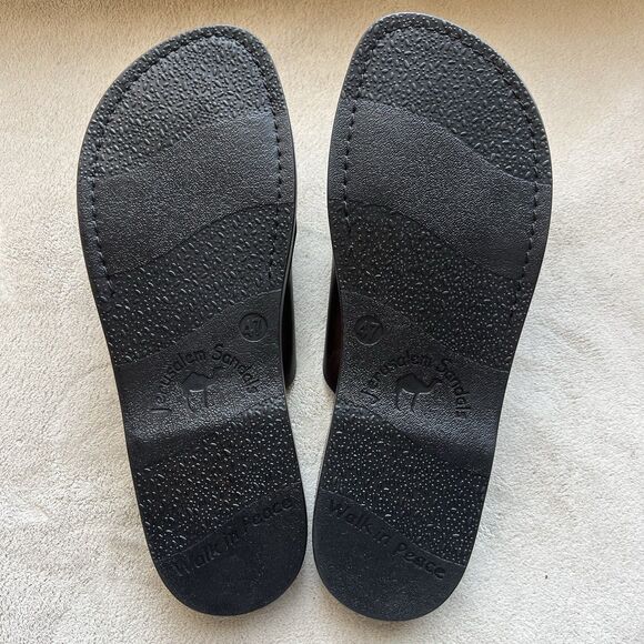 Jerusalem Dark Brown Stiff Leather Slide Sandal Men EU 47 US 13.5-14 Double Monk - Picture 13 of 15